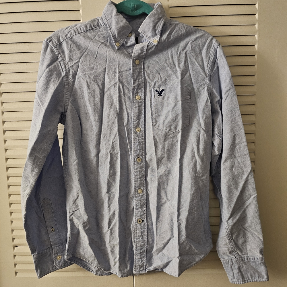 American Eagle Men's Button-Down Oxford Shirt Light Blue - Size XS